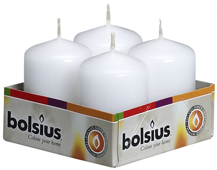 Bolsius Bolsius Pillar Candles 60 40 Tray 4 Pcs White