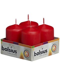 Bolsius, Bolsius Pillar Candles 60/40 Tray 4 Pcs Red
