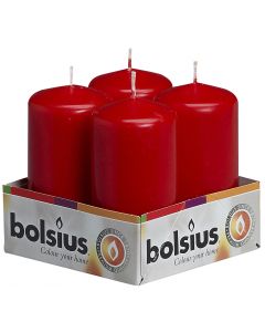Bolsius, Bolsius Pillar Candles 100/50 Tray 4 Pcs Red