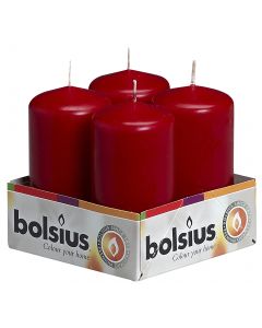 Bolsius, Bolsius Pillar Candles 100/50 Tray 4 Pcs Wine Red